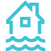 Icon of a house with sea level rising