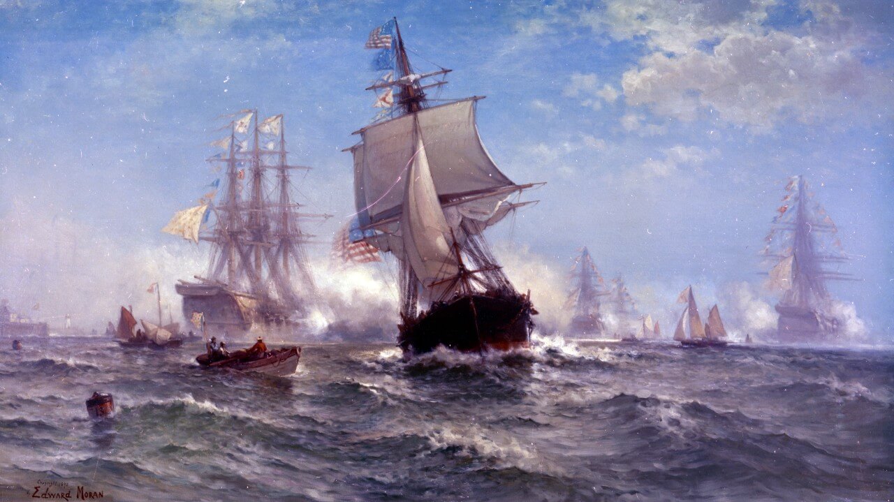 a painting of a battle at sea between the navy & france