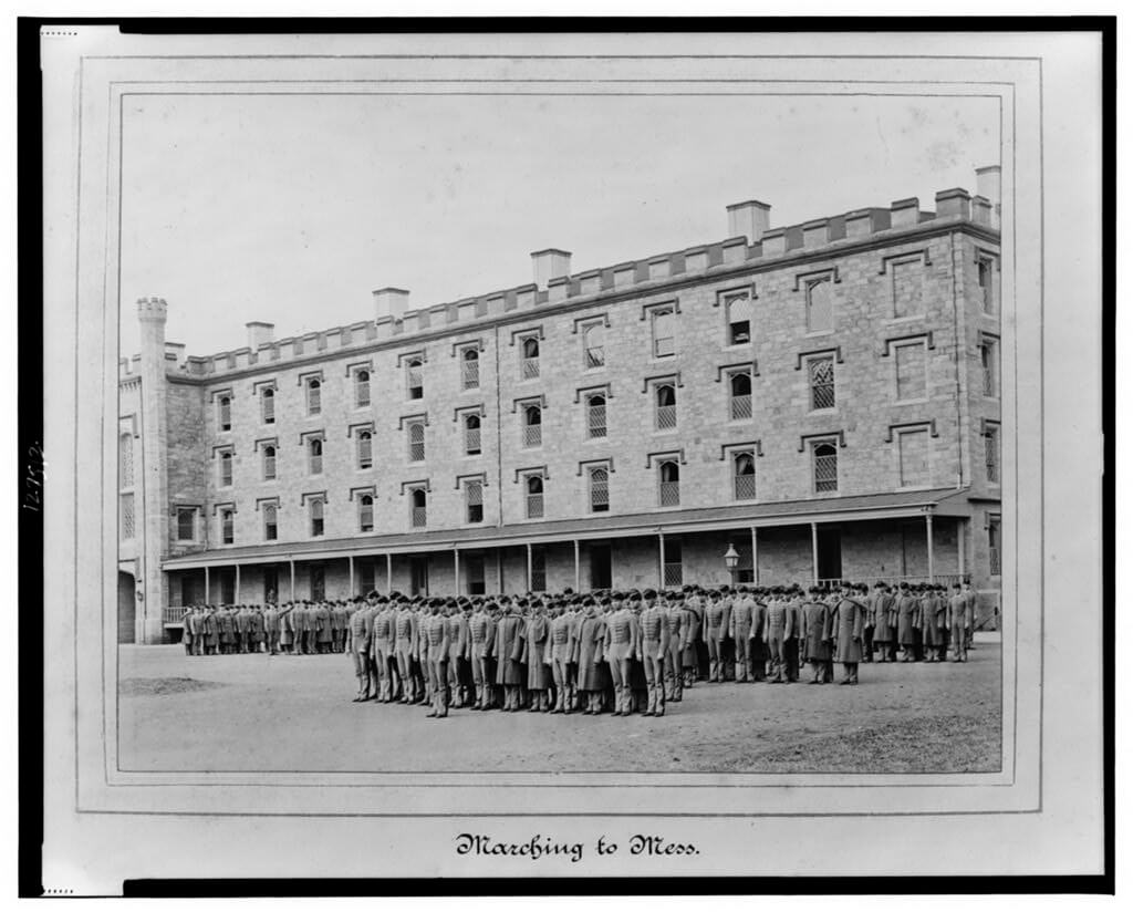 a group of soldier marching to the mess hall at west point