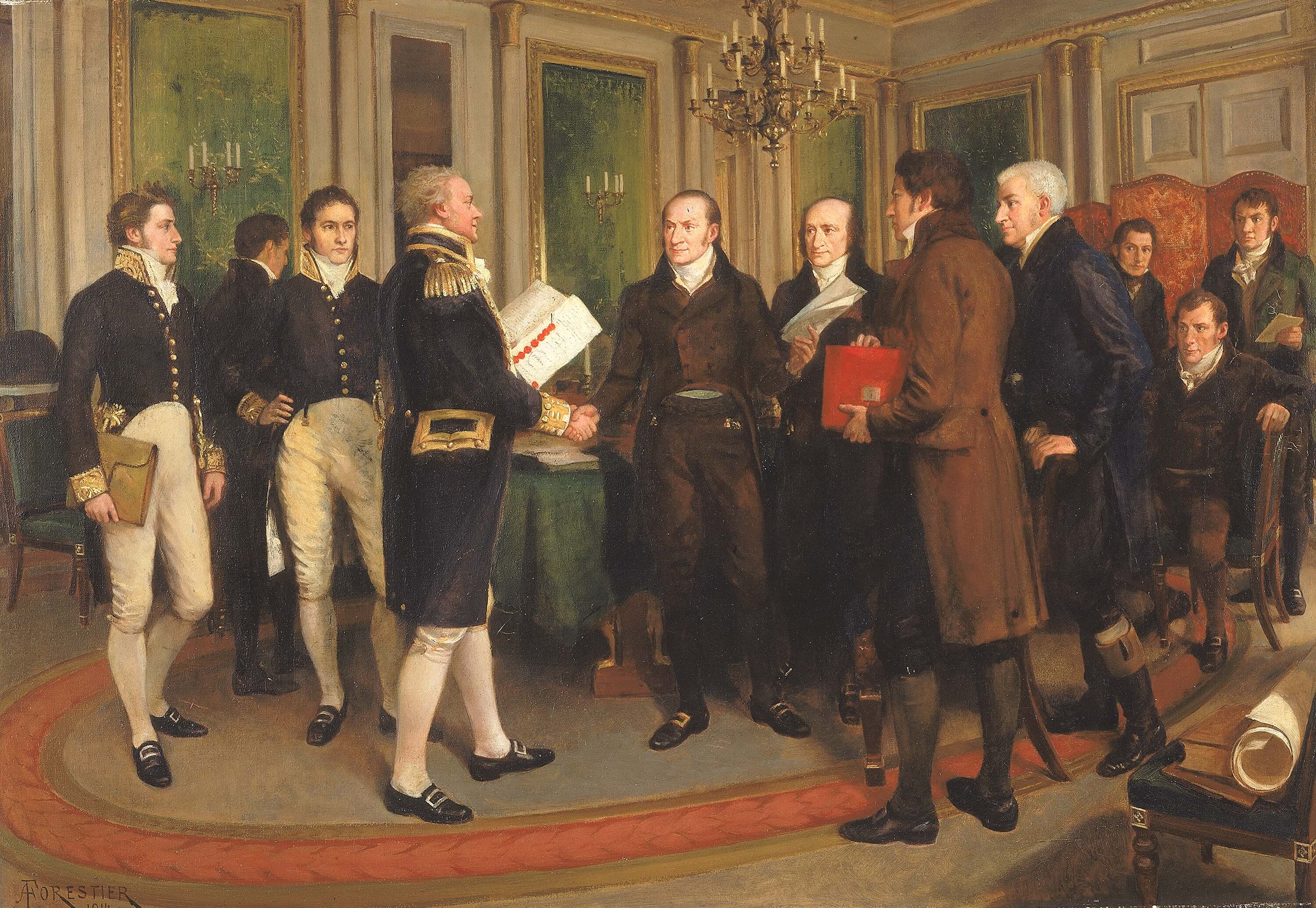 a painting of the treat of ghent being ratified