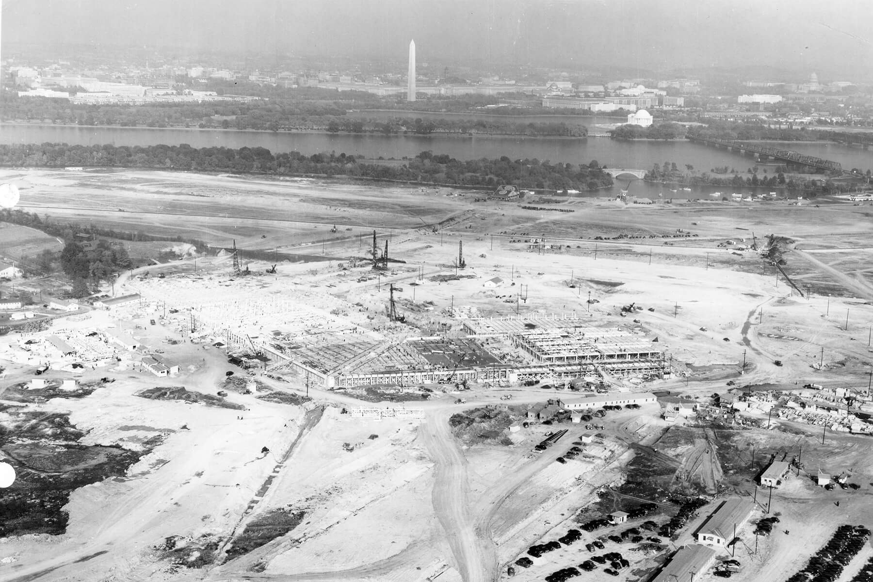 A photo of early construction of the Pentagon