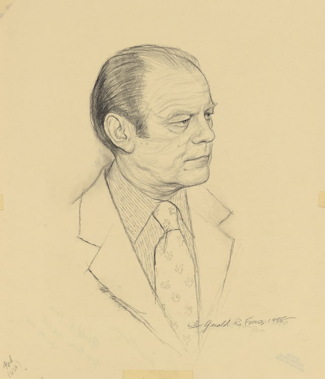 Sketch of President Gerald Ford by artist Miriam Troop