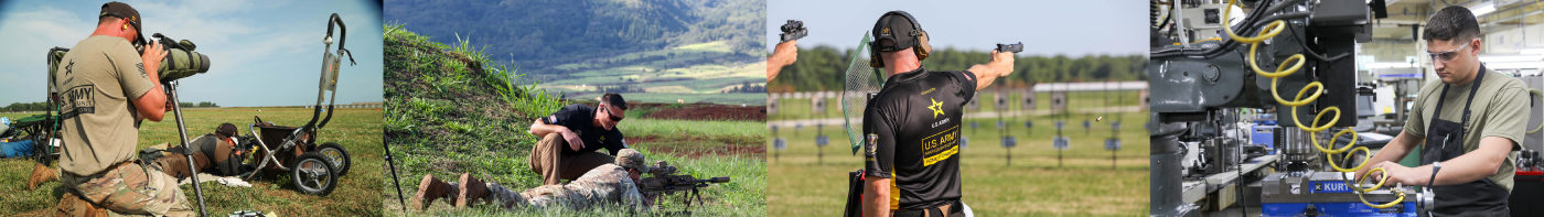 A montage of Army marksmen aiming their weapons.