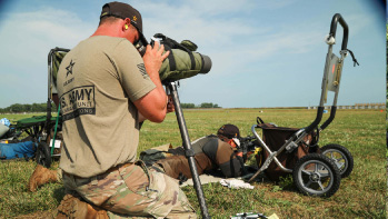 A montage of Army marksmen aiming their weapons.