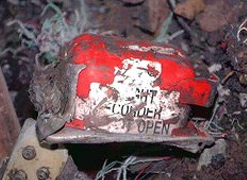 The flight recorder is seen in the rubble at the Shanksville, Pa. crash site.