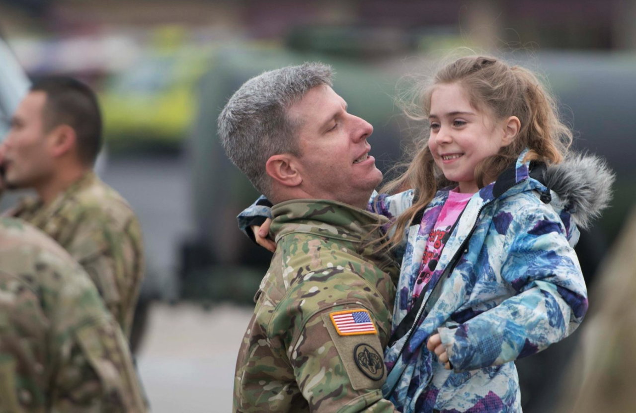  A military father holding his daughter