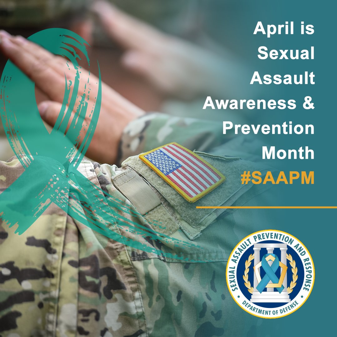 A soldier saluting with a ribbon placed over the image. April is Sexual Assault Awareness and Prevention Month